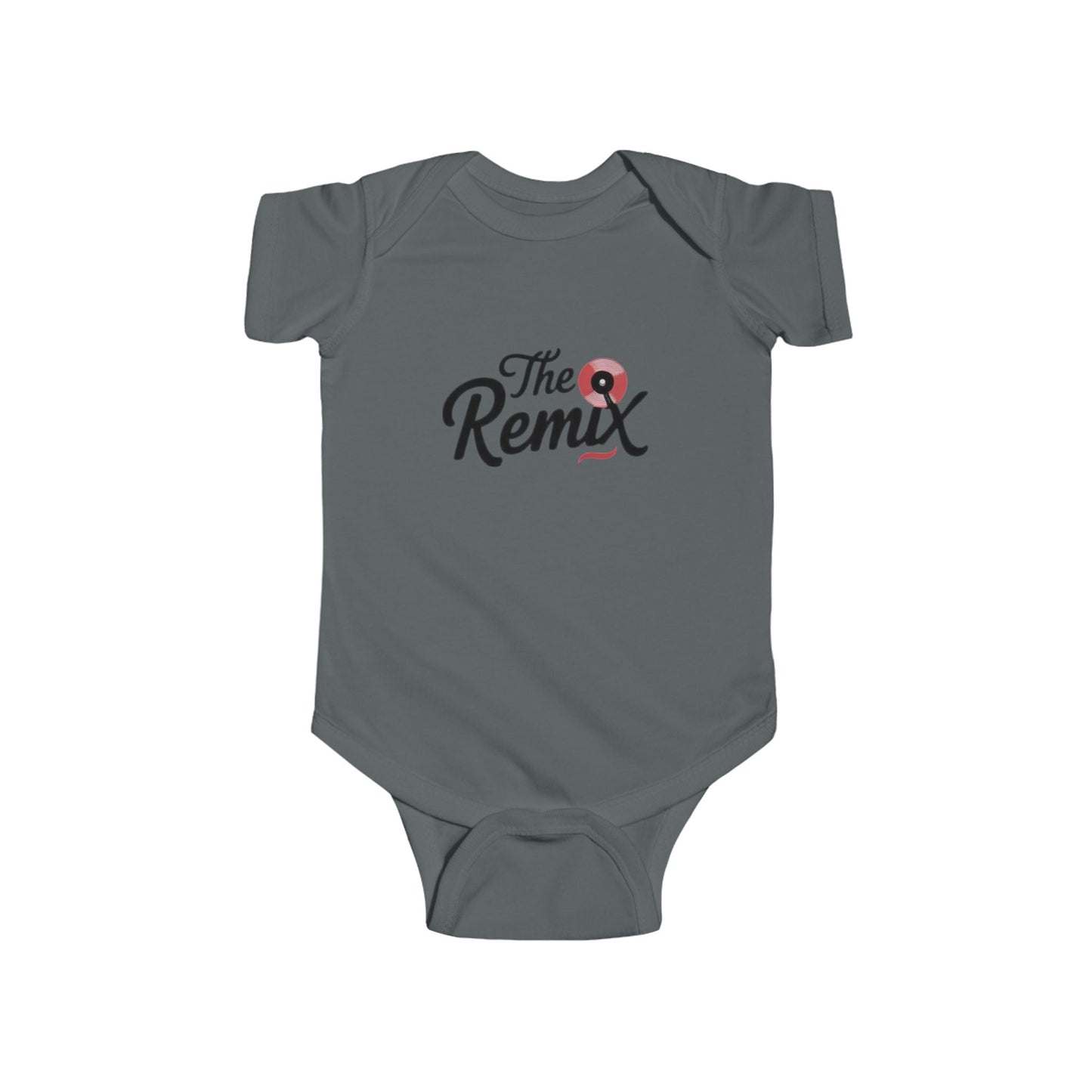 The Remix Vinyl Design on a Dark Grey Baby Onesie