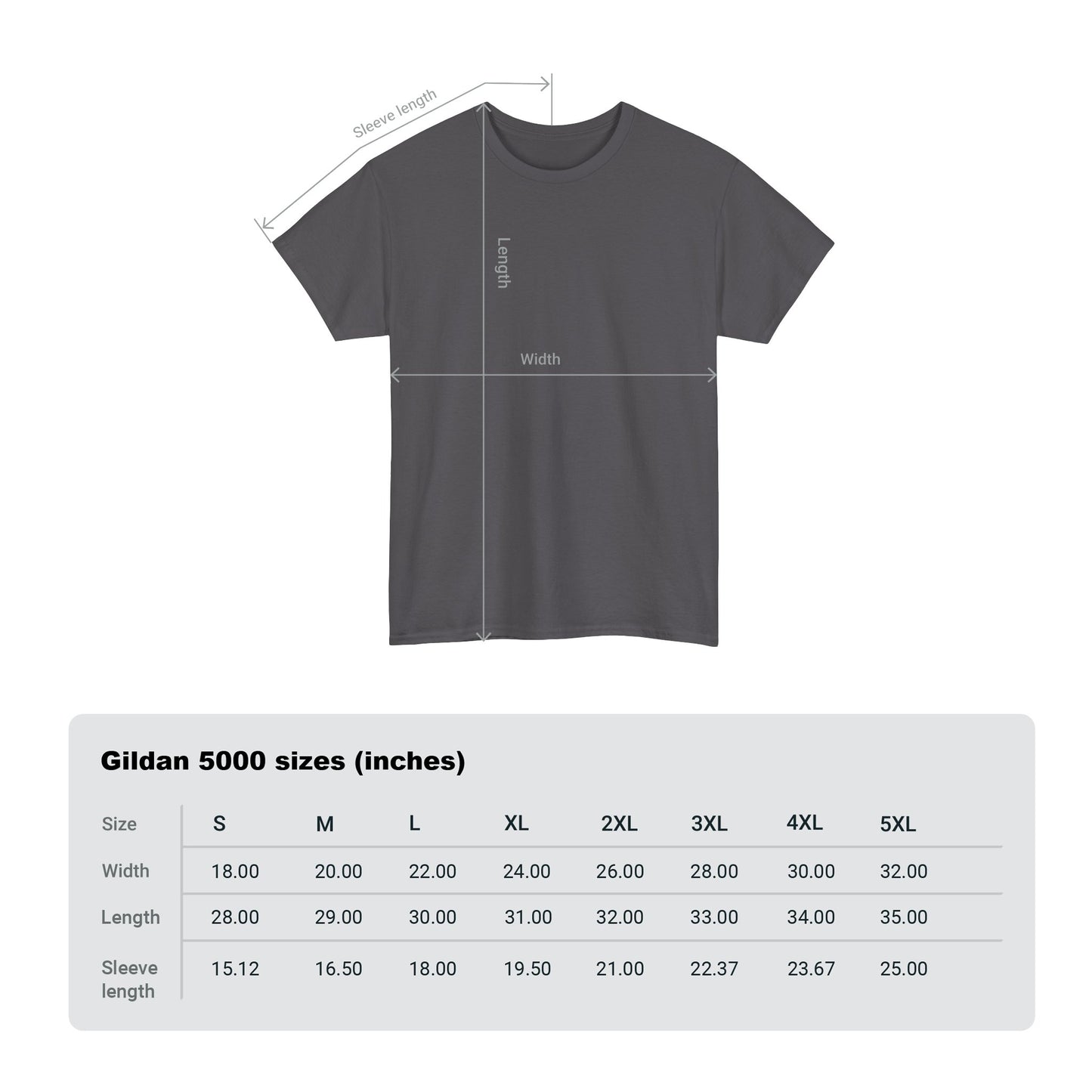 Charcoal Grey Tshirt Size Guide