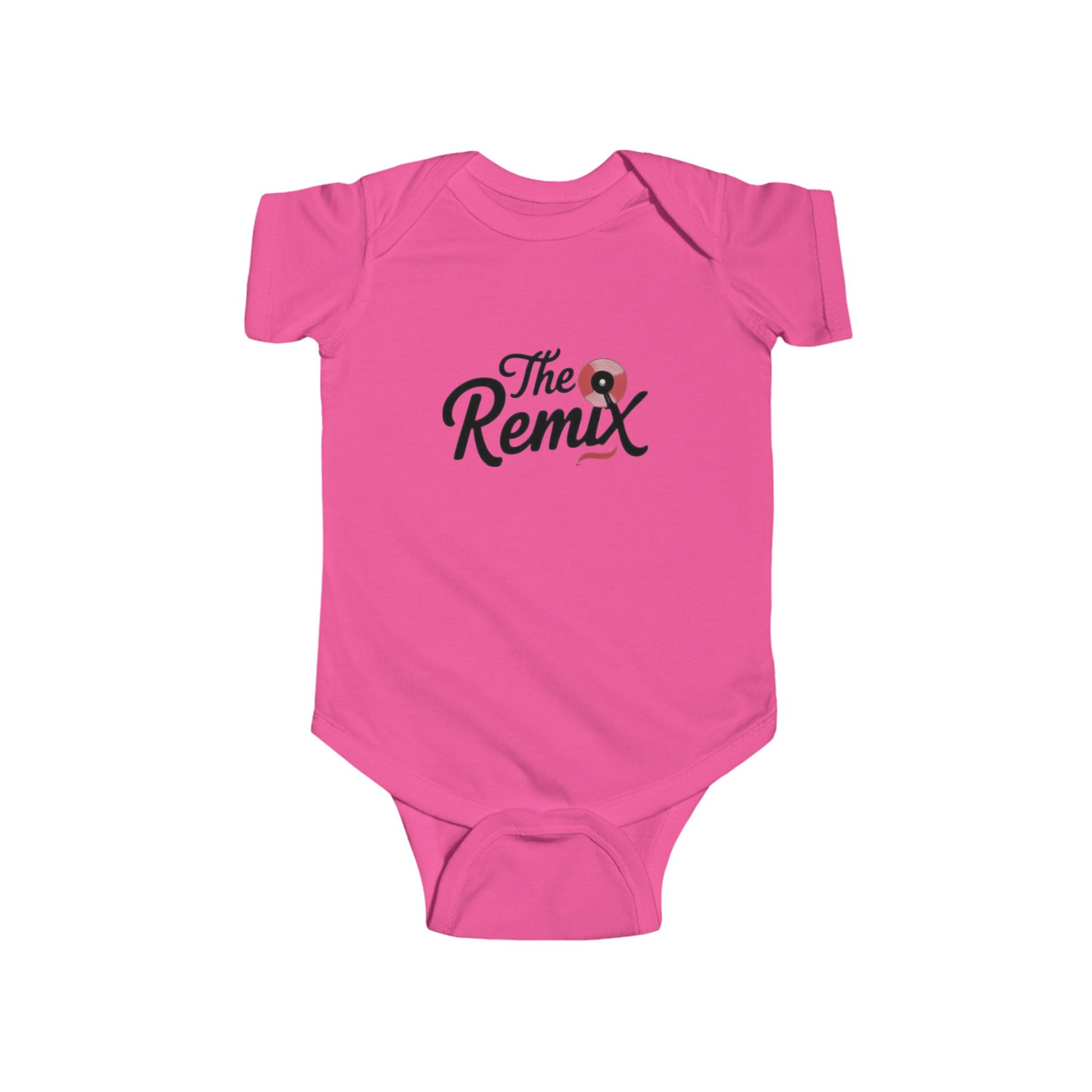 The Remix Hot Pink Baby Onesie on a white backgroun