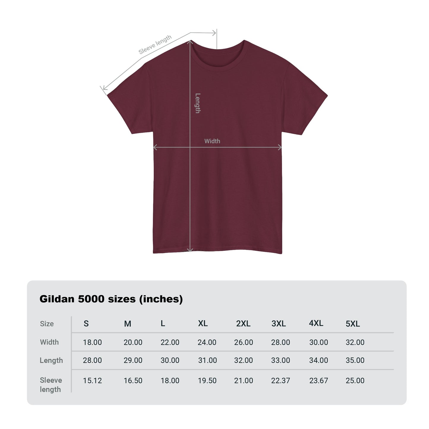 Maroon T Shirt Guide Size