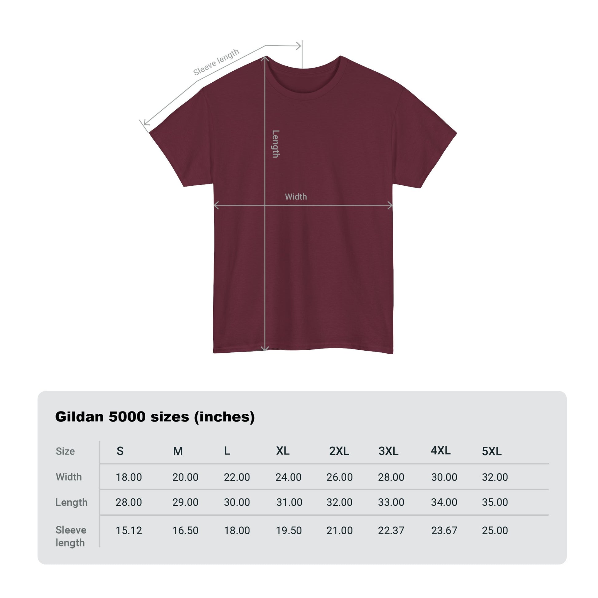 Maroon T Shirt Guide Size