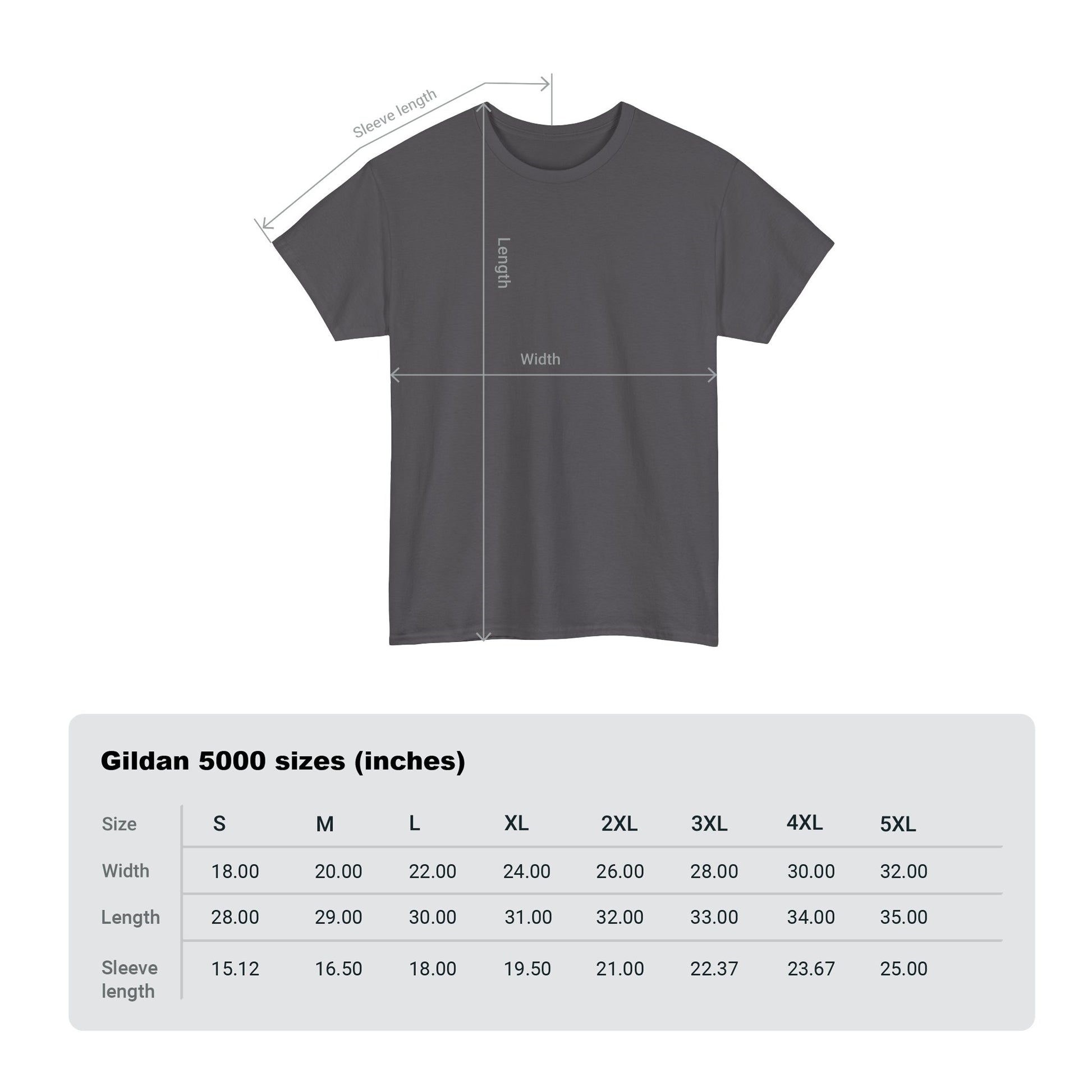 Charcoal Grey Tshirt Size Guide